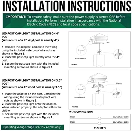 GKOLED Low Voltage Pyramid Post Cap Light, 9-15V AC/DC 3W IP65 Outdoor Deck L...