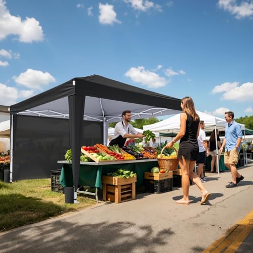 10x10 Pop Up Canopy Tent with Sidewalls, Portable Shelter,Black