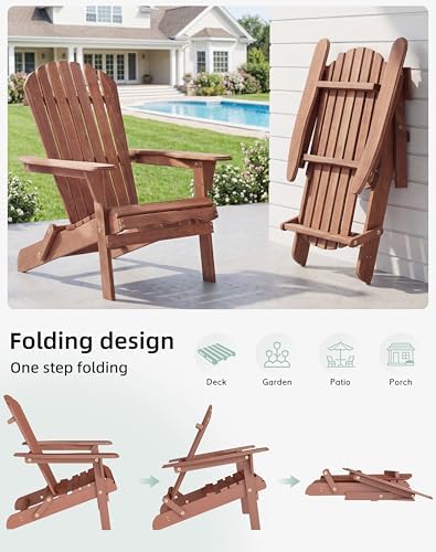 Wooden Folding Adirondack Chair Set of 4, Half Pre-Assembled Wood Lounge Chai...