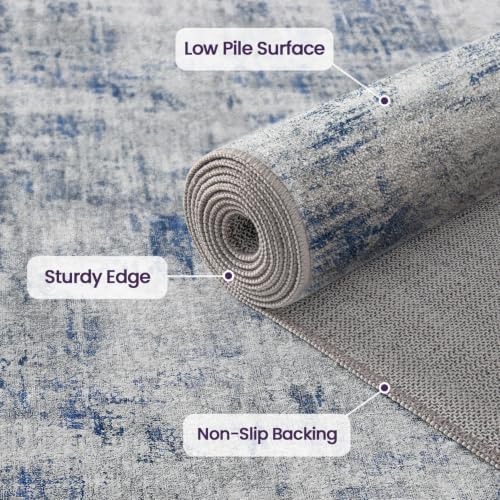 DEXI 6x9 Abstract Area Rugs for Living Room, Washable Rug for Bedroom, Blue