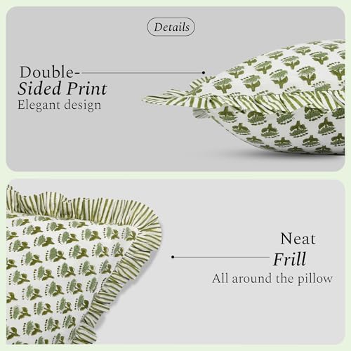 CPC Block Print Ruffle Throw Cover Emerald Green 20"x20" Inch Pack ...