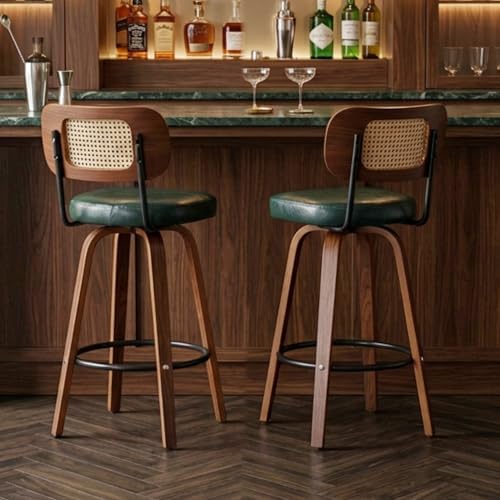 Rattan Bar Stools Set of 2,Upholstered PU Leather, 30''Counter Height...