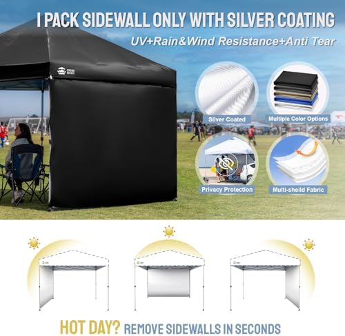 CROWN SHADES Sidewall Only for 10x10 Pop up Canopy Tent (1pc, Black)