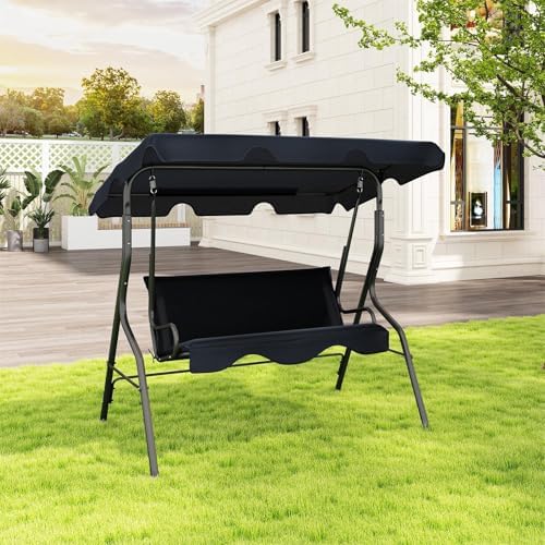 DREAMADE Porch Swing Outdoor, 3 Person Patio Swing w/Removable Cushion, Stand...