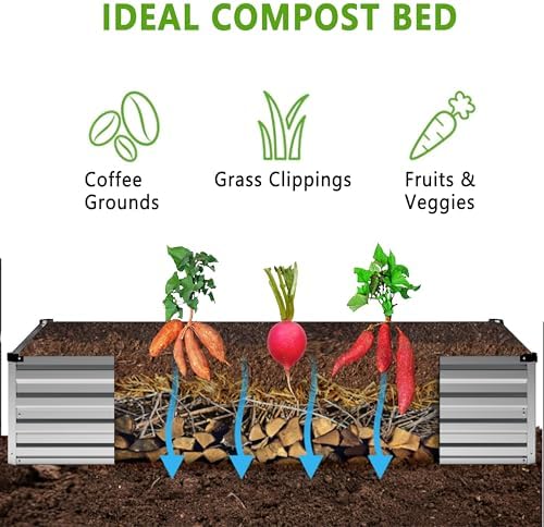 DIIYIV 2PCS 12x4x1FT Galvanized Raised Garden Bed Kit,Vegetable Boxes-Rectang...