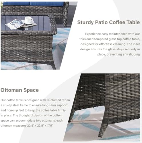 Belord 4 Piece Patio Wicker Furniture Set, Outdoor Swivel Rocker Chairs, All ...