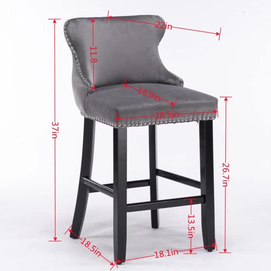 Bar Chairs Set of 2, Velvet Upholstered Bar Stools with Button Tufted Back De...