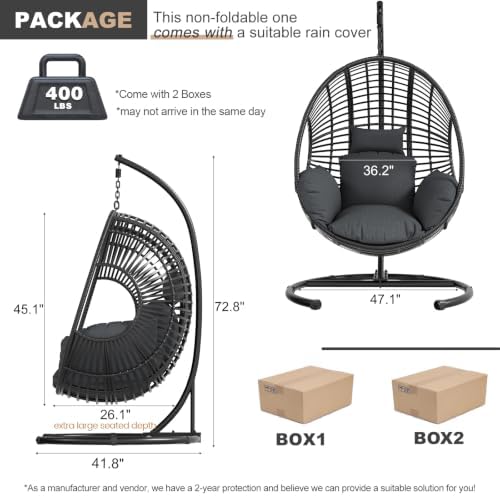 Oversized Hanging Egg Chair with Stand Outdoor Wicker Swing Chair Comfy Hammo...