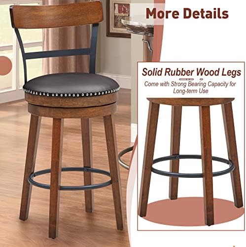 GIANTEX Bar Stools Set of 2-25.5" Counter Height Swivel Rubber Wood Bars...