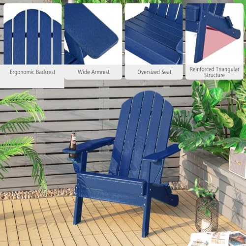 GIANTEX 2-Pack Adirondack Chair, Outdoor Folding Chairs, HDPE Weather Resista...