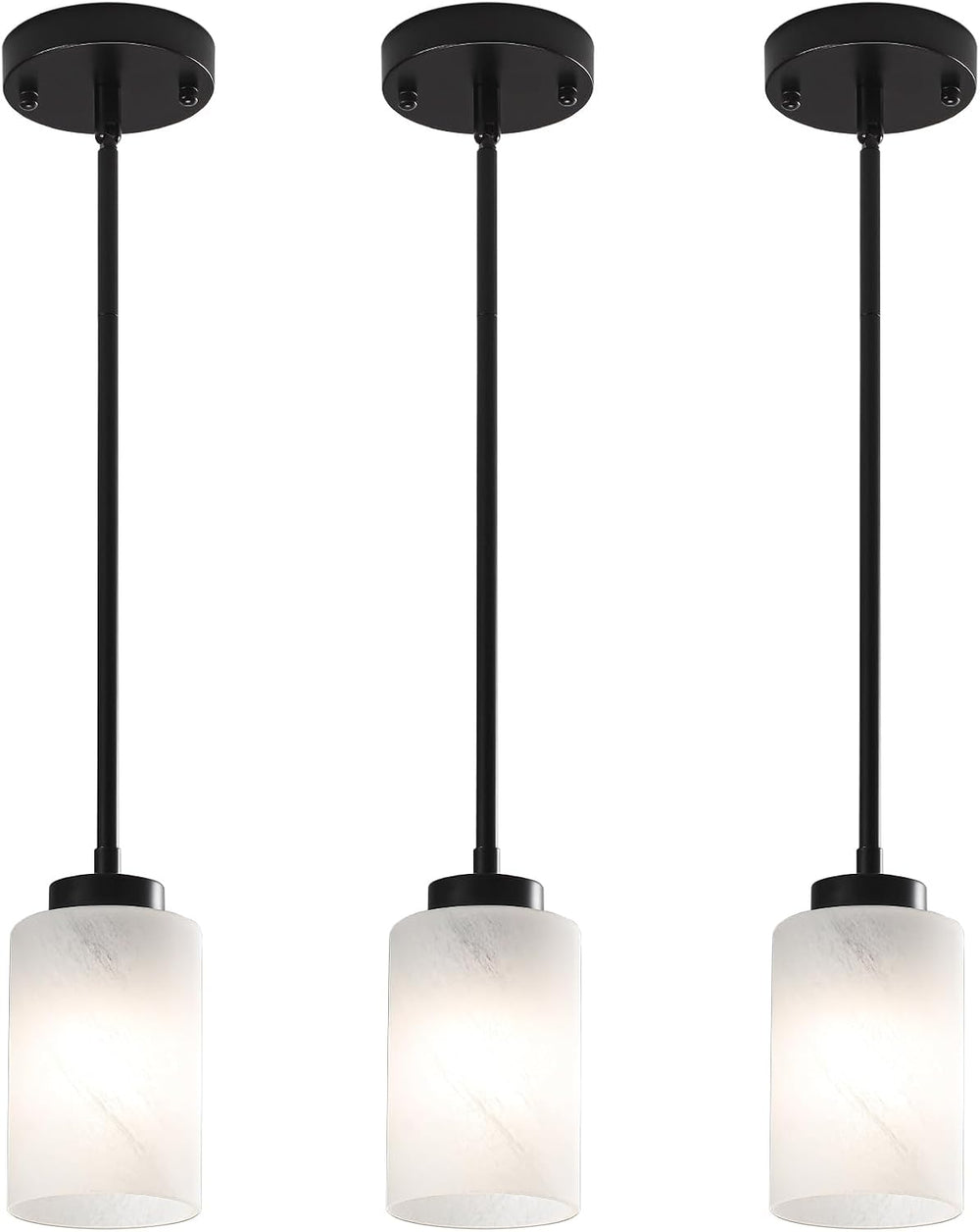 3-Pack Black Pendant Lights Kitchen Island, Modern Small Alabaster Glass Pend...