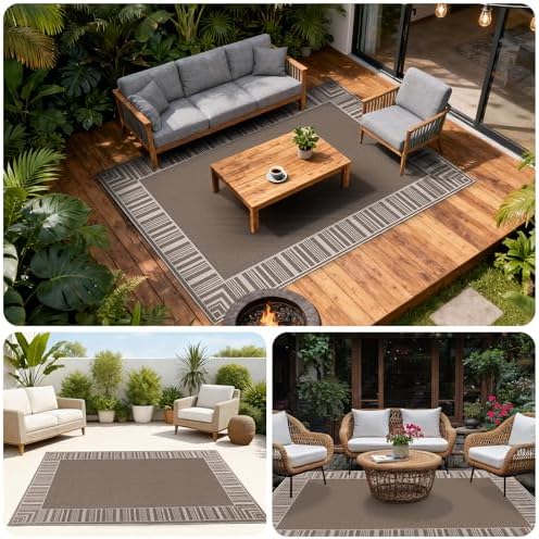 GarveeHome Striped Bordered Rug 8x10 Washable Patio Rug for Living Room Moder...