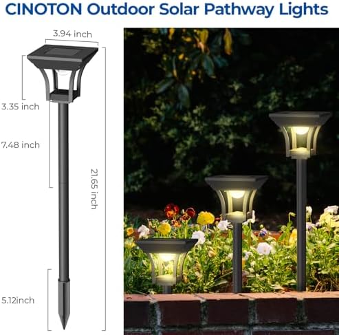 CINOTON RGBCW Solar Pathway Lights Outdoor, 3 Lighting Modes, 12 Pack
