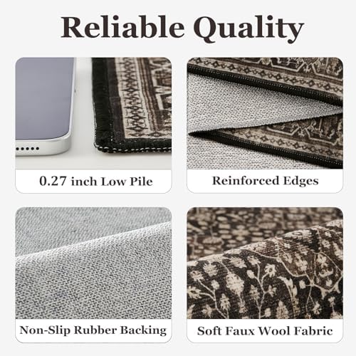 Dark Wood Brown 5x7 Rugs for Living Room Bedroom, Washable Rug with Vintage F...