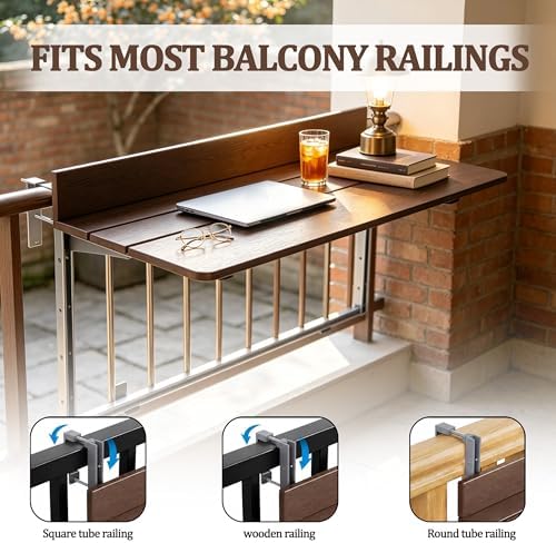 Foldable Balcony Bar Table for Railings, Folding Hanging Deck Rail Table for ...