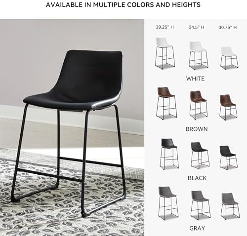 Signature Design by Ashley Counter Height Bar Stool, Set of 2, Black