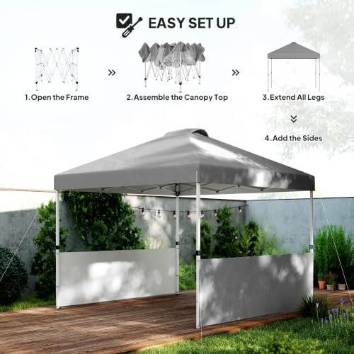 Outsunny 10' x 10' Pop Up Canopy Tent with 2 Half Sidewalls UV50+ Dar...