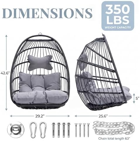 NICESOUL Egg Chair No Stand Outdoor Indoor, 350lbs Capacity Sturdy Patio Wick...