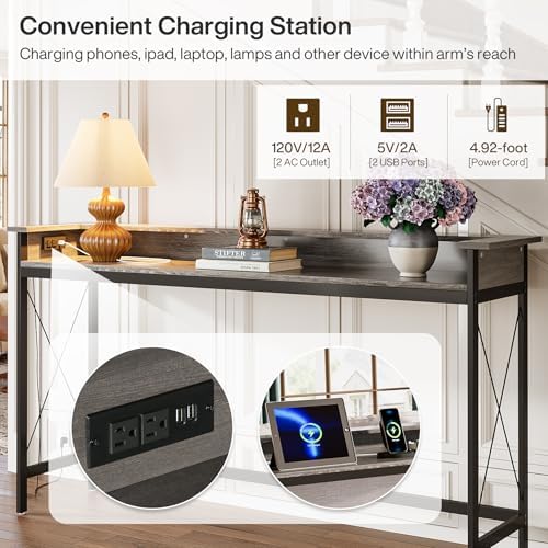 Tribesigns Sofa Table with Outlets and USB Ports, 70.9 inch Extra Long Consol...