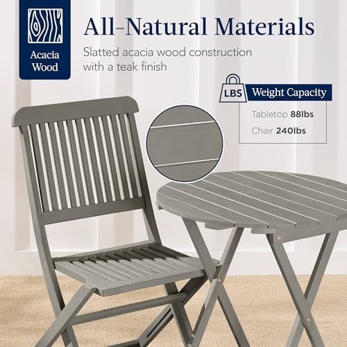 Best Choice Products 3-Piece Acacia Wood Bistro Set, Folding Patio Furniture ...