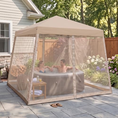 EAGLE PEAK 10x10 Slant Leg Easy Setup Pop Up Canopy Tent with Mosquito Nettin...