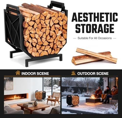 HIHADUUM Firewood Rack Outdoor Indoor - Firewood Holder with Canvas Log Carri...