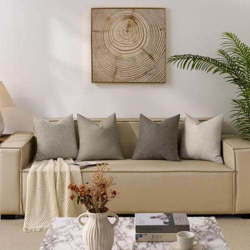 Natural Linen Look Throw Pillow Covers 18x18 Inch Set of 4, Textured Woven De...