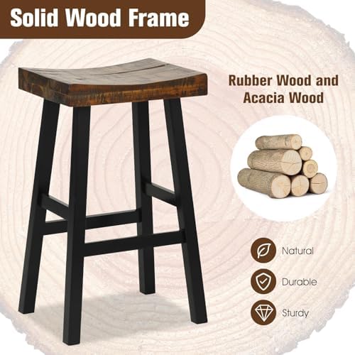 ERGOMASTER Wooden Backless Saddle Barstools Set of 2, 29-inch Bar Height Rust...