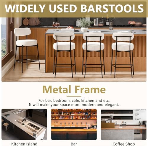 DYHOME Bar Stools Set of 3, 24 Inch White Counter Stools for Kitchen Island