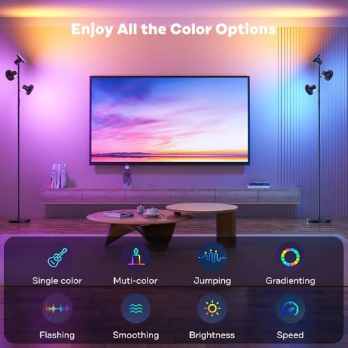 SIBRILLE RGB Floor Lamp, 36W Bright LED Standing Lamp with 3 Swivel Lights, C...