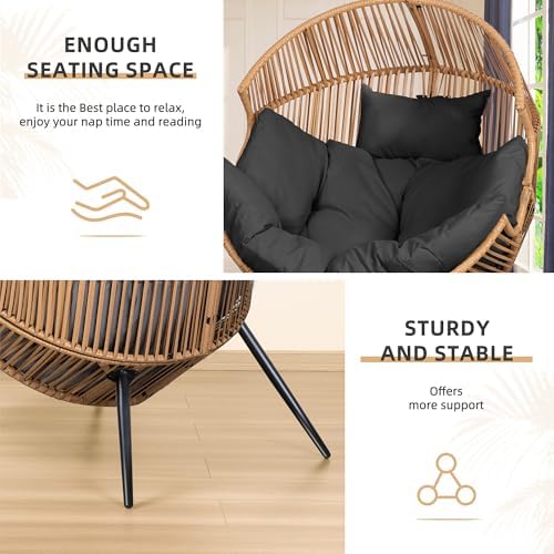 Vongrasig Outdoor Wicker Egg Chair PE Rattan Chair with Cushion, Oversized Pa...