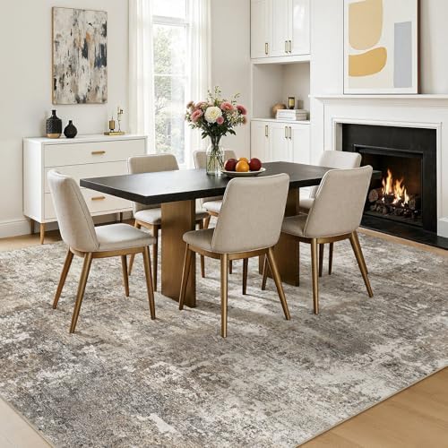 9X12 Area Rug Living Room: Abstract Washable Rugs Brown Grey