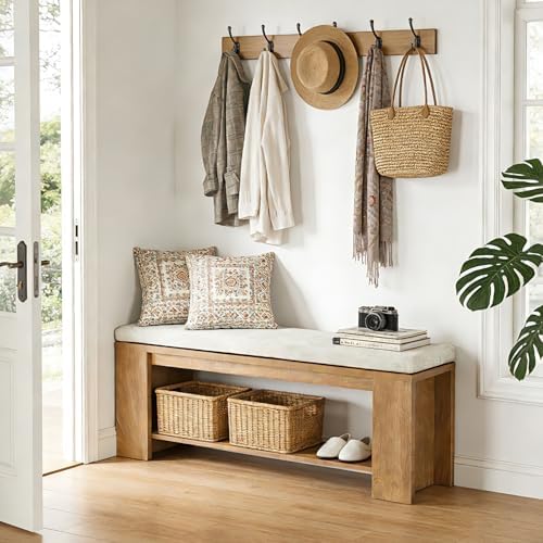 Tribesigns Upholstered Entryway Bench, 47-Inch Long Farmhouse End of Bed Benc...