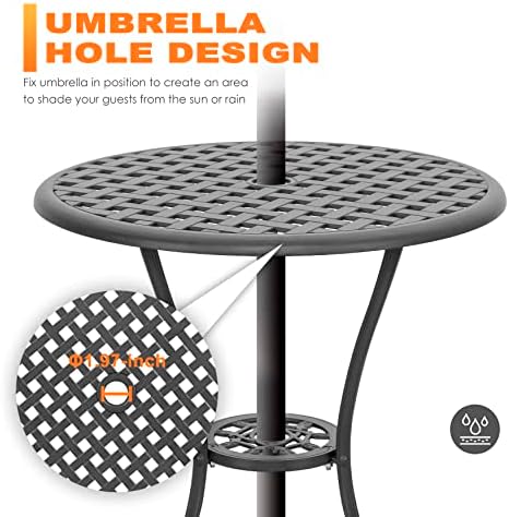 NUU GARDEN Bistro Set 3 Piece Outdoor Cast Aluminum Patio Bistro Set Patio Ta...