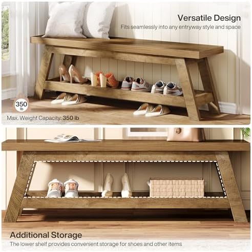 Tribesigns 55" Entryway Bench with Shoe Storage, Wood Bench Seat