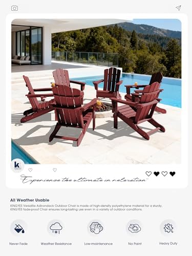 KINGYES Folding Adirondack Chair Set of 2 with Cup Holder, Red