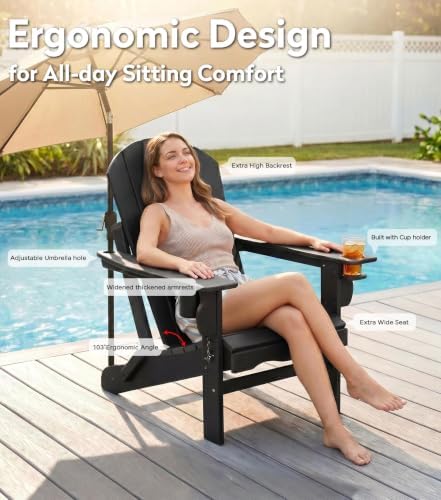 Folding Adirondack Chair, 25 Year Fade Proof Outdoor Patio Chairs