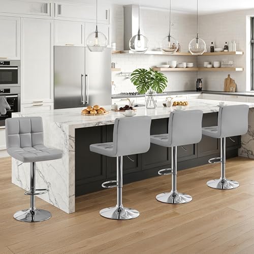 Yaheetech Bar Stools Set of 4 Adjustable Counter Height Barstool Light Gray