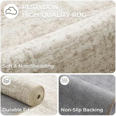 8x10 Area Rugs for Living Room,Large Washable Rug,Beige