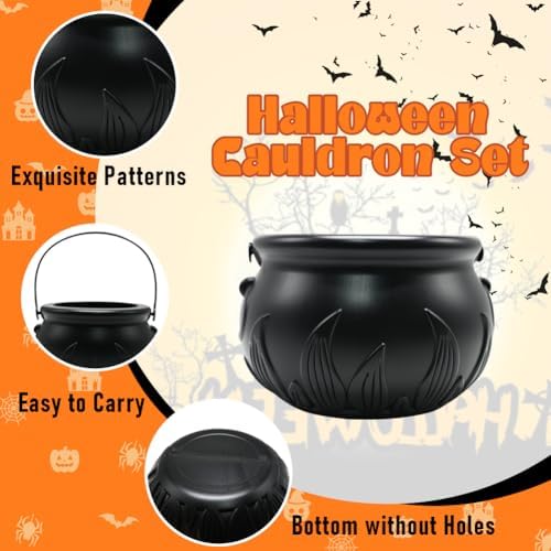 Witch Cauldron Halloween Decoration, 10 in 1 Package Large Black Plastic Cand...