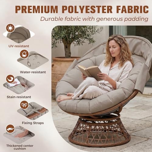 GTPLAYER Outdoor Wicker Egg Chair PE Rattan Chair with Cushion, Oversized Pat...