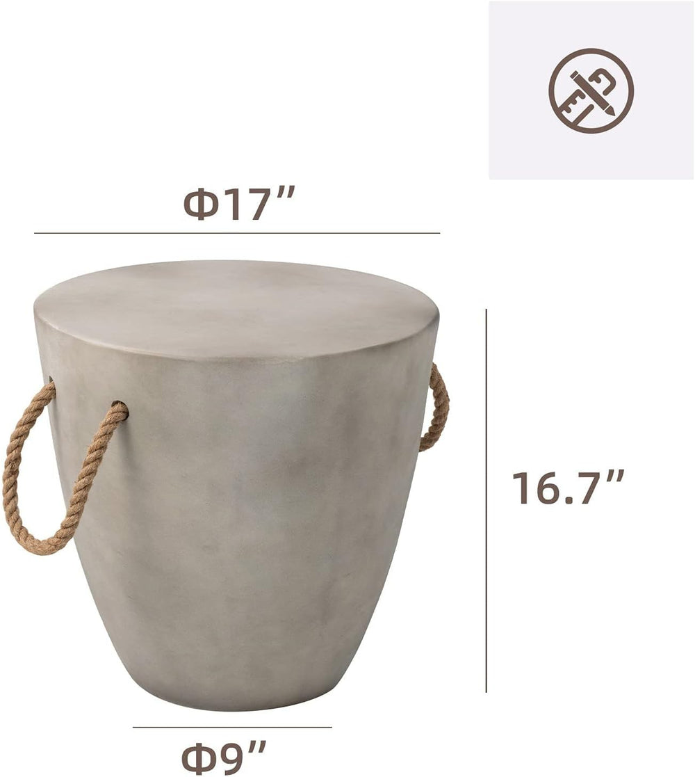HOMPUS Concrete Outdoor Side Table Drum Accent Light Gray Modern End Table
