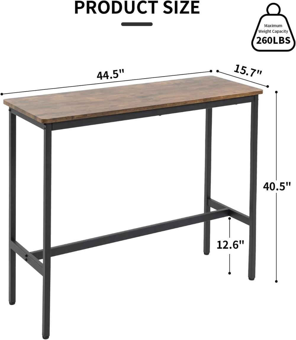 44.5" Bar Table, Bar Height Pub Table, Counter Long Narrow Rectangular T...