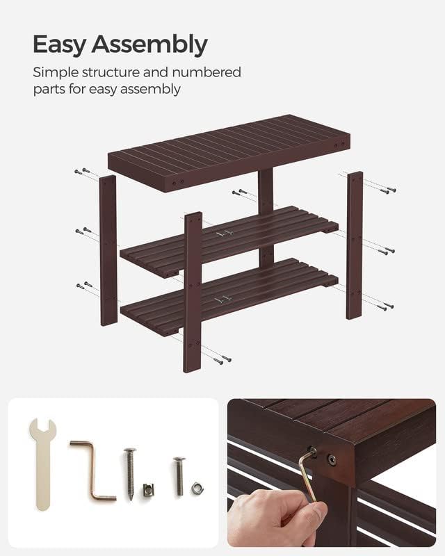 SONGMICS Shoe Rack Bench, 3-Tier Bamboo Shoe Storage Organizer, Entryway Benc...