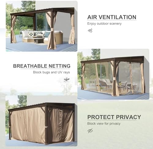 Domi 8x12FT Lean to Gazebo, Hardtop Wall Mounted Gazebo with Sloping Galvaniz...