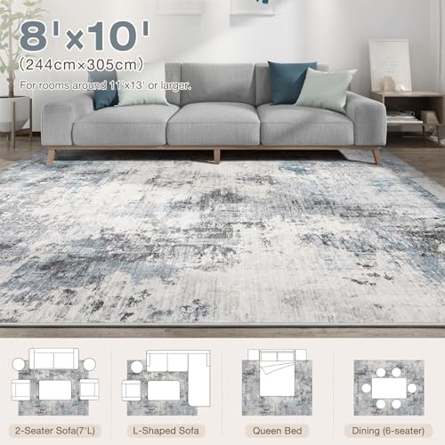 Abstract 8x10 Area Rug: Machine Washable Non Slip Ultra Thin Low-Pile Carpet,...