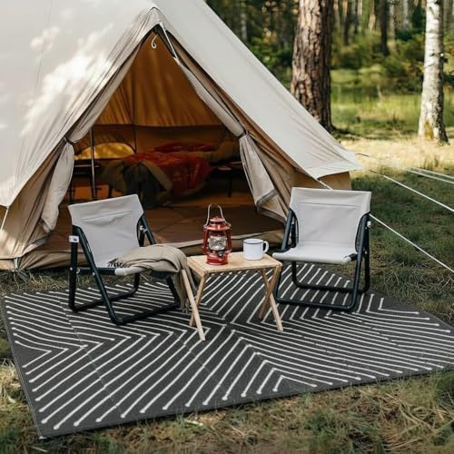 Garvee 5x8 Black and White Striped Outdoor Waterproof Rug Reversible Plastic ...