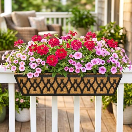 4 Pack 24 Inch Window Boxes Planters for Outdoor Plants Railing Planter Box w...