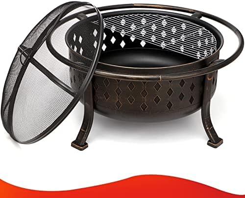 SINGLYFIRE 36 Inch Fire Pits for Outside Large Outdoor Wood Burning Crossweav...
