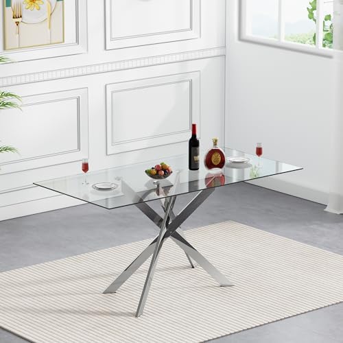 5 Piece Glass Dining Table Set Modern Glass Dining Table Set for 4, 51" ...